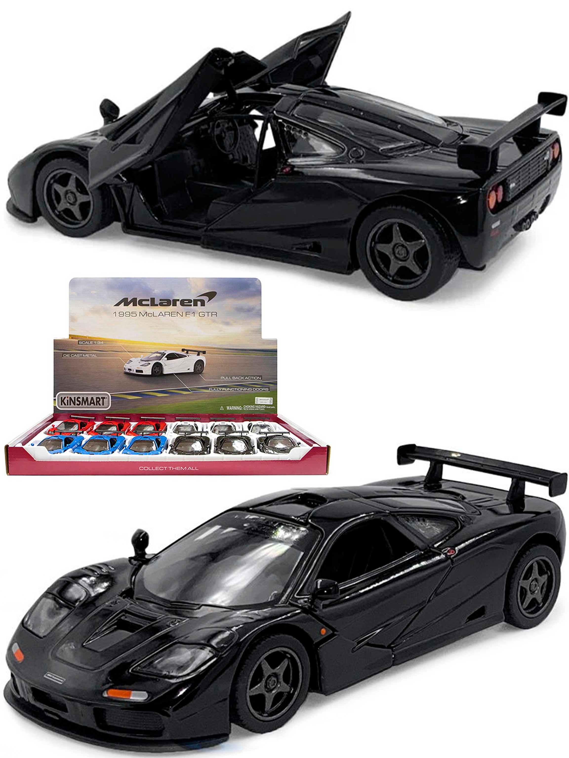 Машинка металлическая Kinsmart 1:34 «1995 McLaren F1 GTR» KT5411D инерционная / Черный