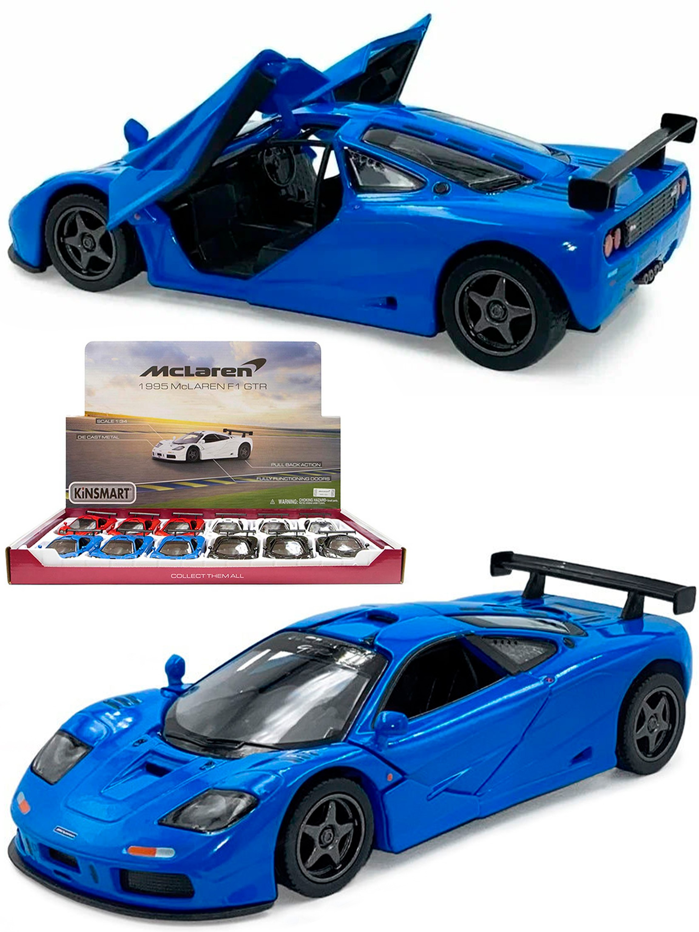 Машинка металлическая Kinsmart 1:34 «1995 McLaren F1 GTR» KT5411D инерционная / Синий