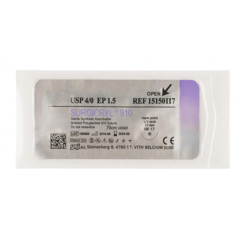 Шовный материал Сургикрил 4/0, 75 см, кол. 17 мм, 1/2 15150117 12шт/уп