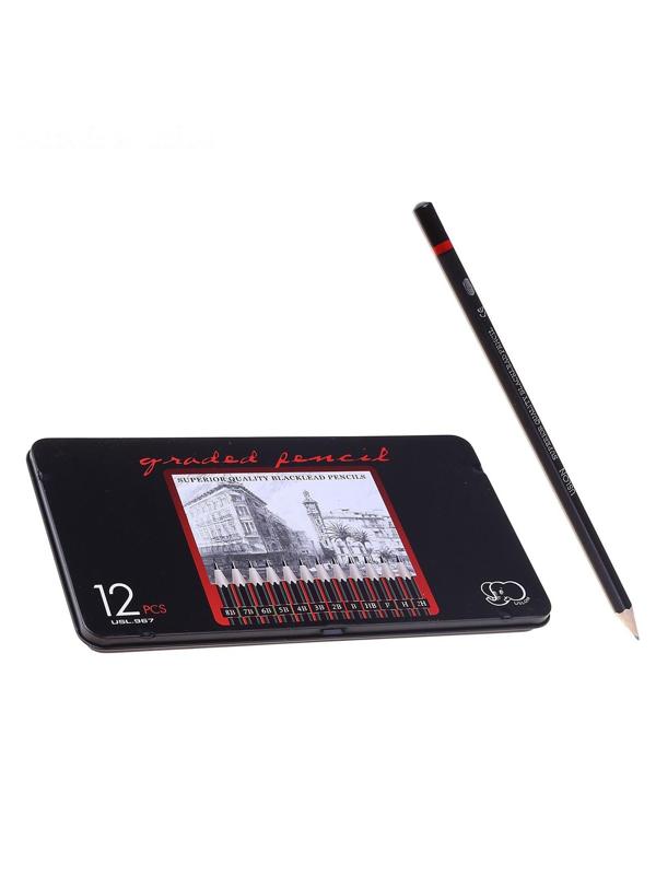 Набор карандашей чернографитных Gladed Pencil, 12 штук, твердость 2Н-8В