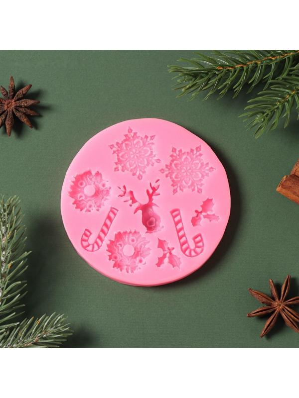 Силиконовый молд «Снежинки», d=9,5 см, цвет розовый