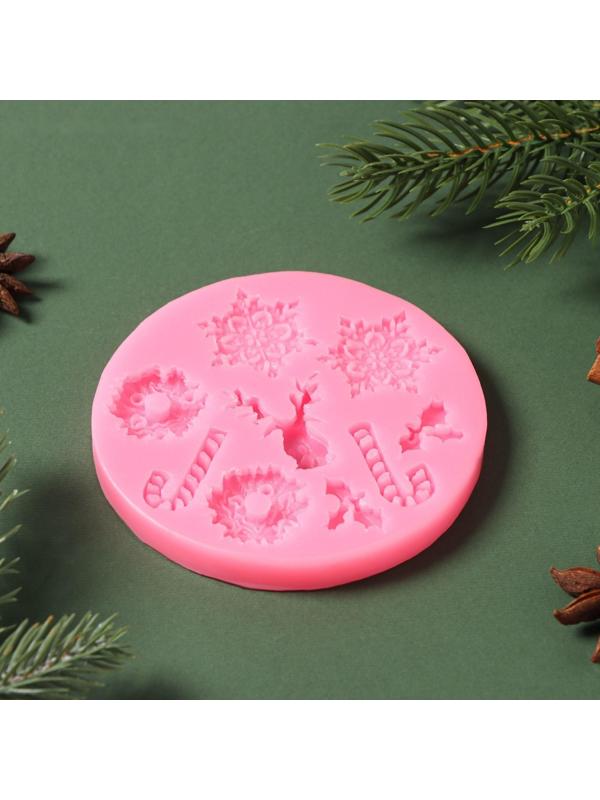 Силиконовый молд «Снежинки», d=9,5 см, цвет розовый