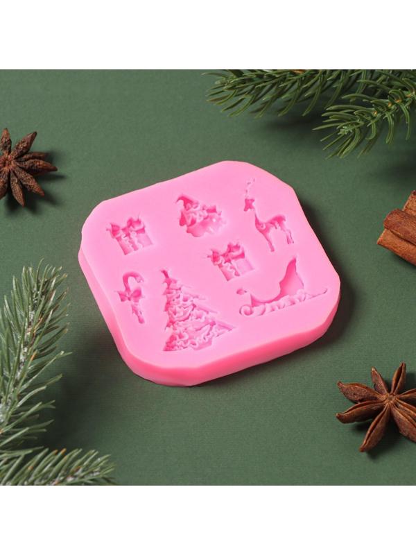 Силиконовый молд «Новогодняя суета», 8×1,1 см, цвет розовый