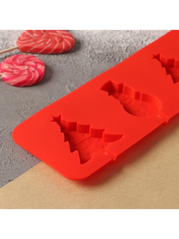 Форма для леденцов Доляна «Новый год», 31×9 см, 4 ячейки, цвет красный