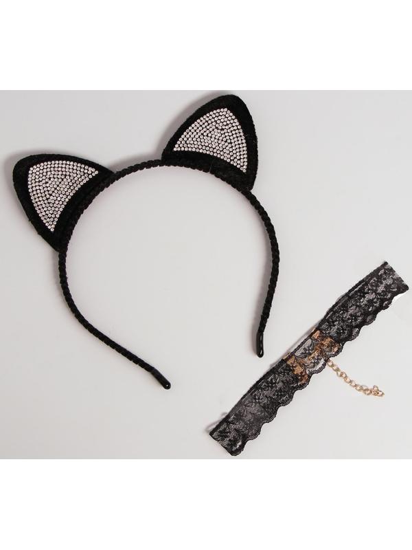 Карнавальный костюм взрослый «Гламурная кошечка», ободок, ушки, чокер