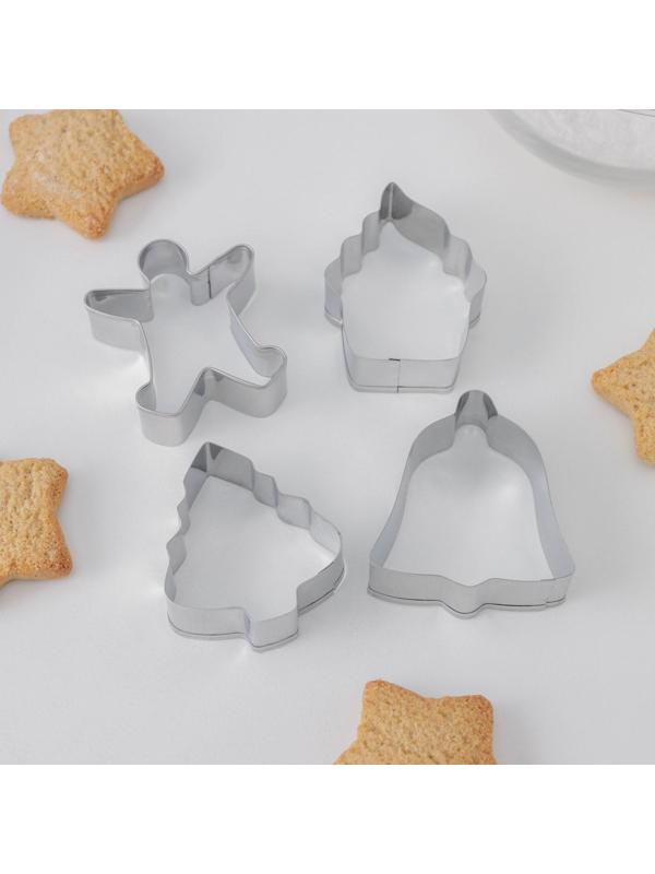 Набор форм для вырезания печенья Доляна «Человечек, капкейк, колокольчик, ёлочка», 4 шт
