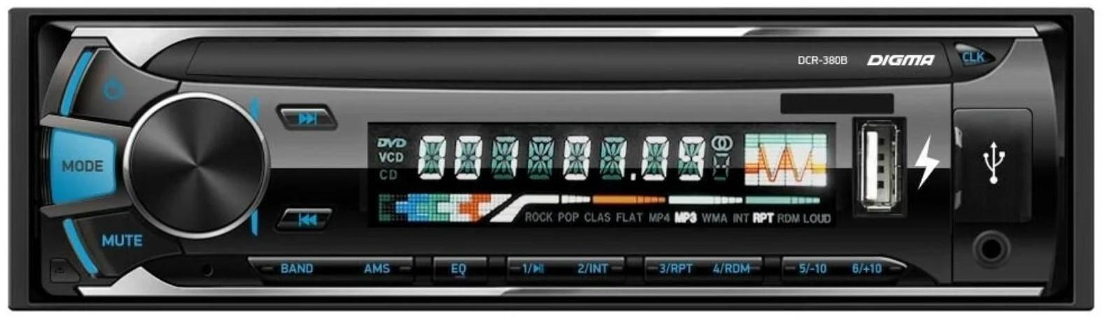 Автомагнитола Digma DCR-380B 1DIN, 4 x 45 Вт, USBx2, SD, AUX