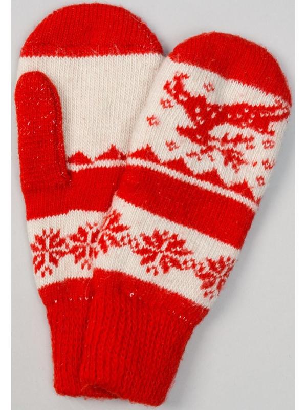 Варежки женские шерстяные, цвет красный/белый, размер 20-22