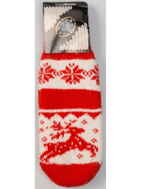 Варежки женские шерстяные, цвет красный/белый, размер 20-22