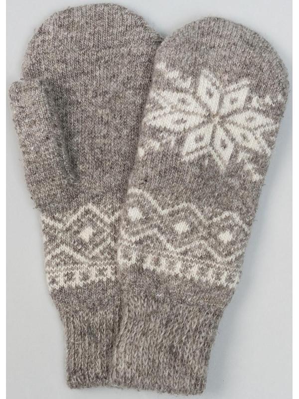 Варежки женские шерстяные «Снежинка», цвет светло-серый, размер 20-22