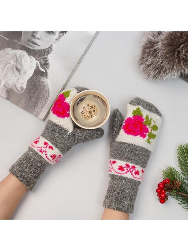 Варежки женские шерстяные, цвет серый, размер 20-22