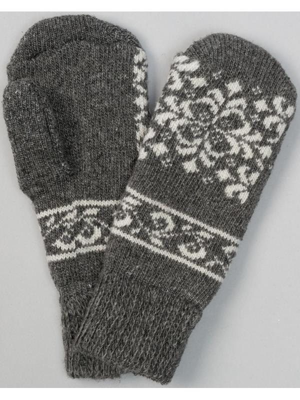 Варежки женские шерстяные, цвет серый/белый, размер 20-22