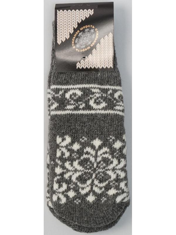 Варежки женские шерстяные, цвет серый/белый, размер 20-22