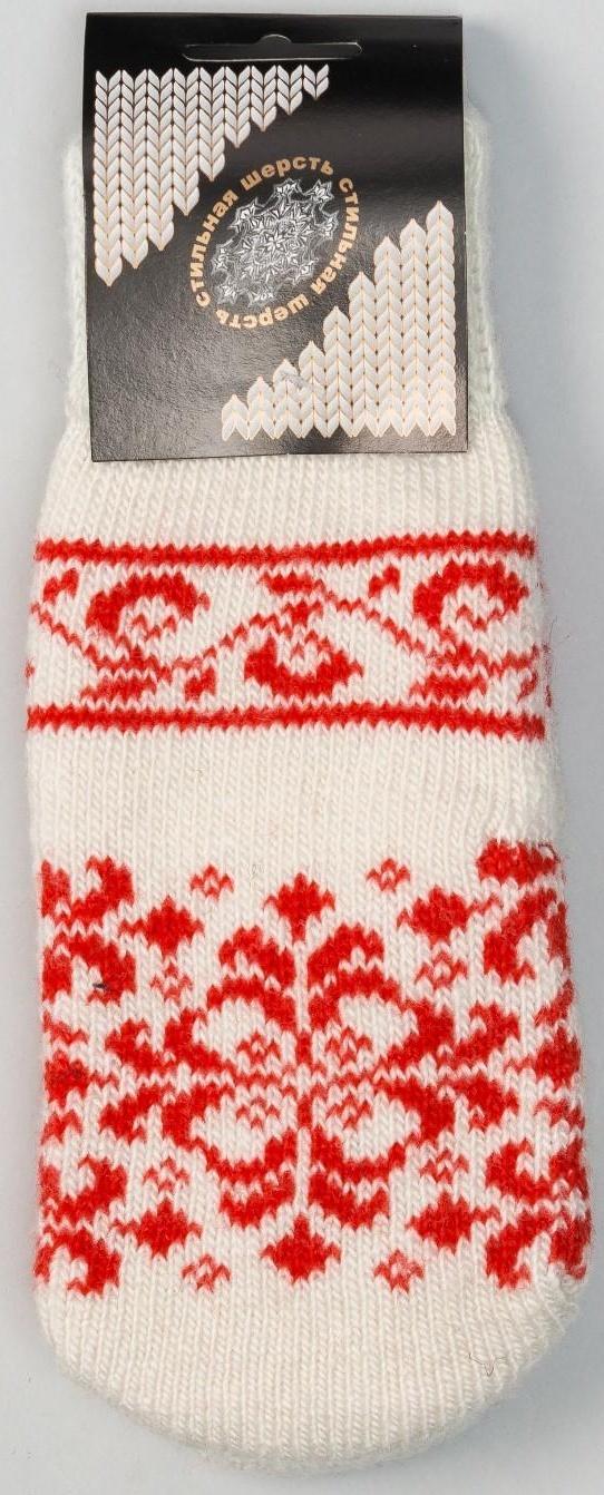 Варежки женские шерстяные цвет белый/красный, размер 20-22