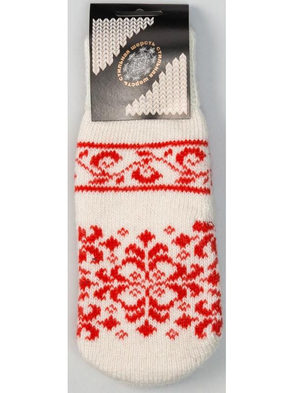 Варежки женские шерстяные цвет белый/красный, размер 20-22