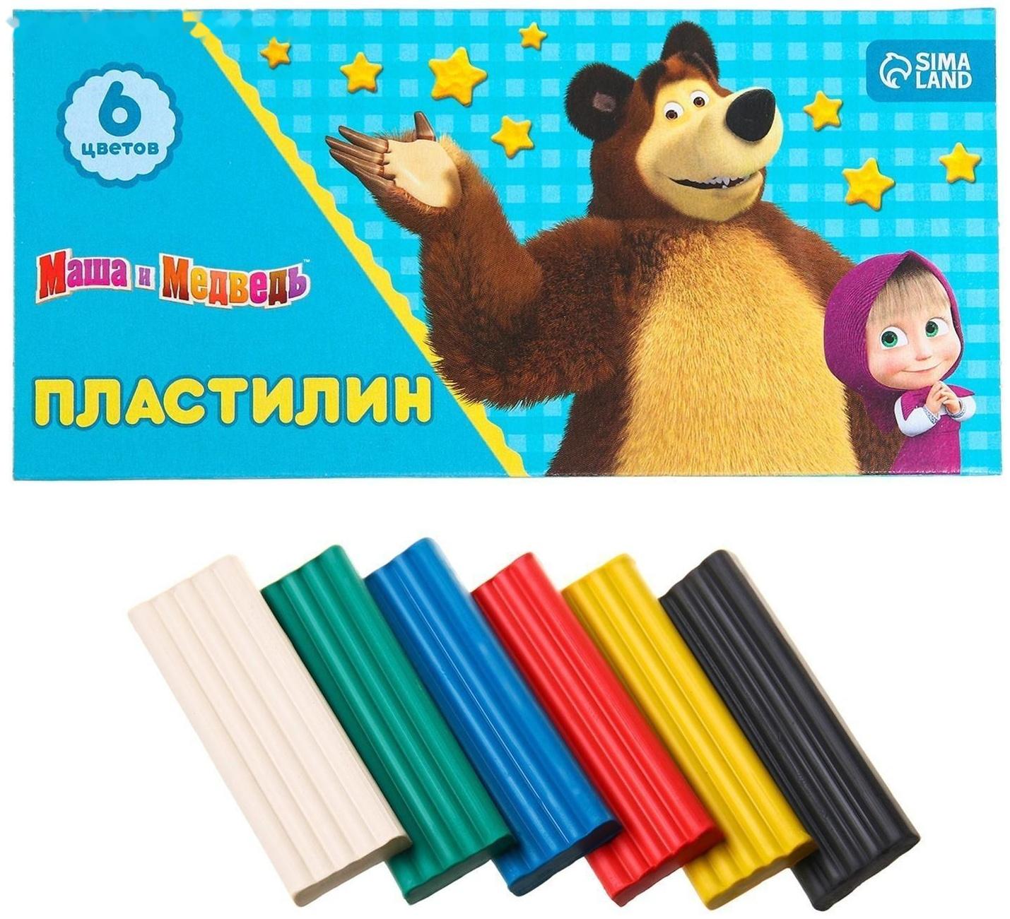 Пластилин Маша и Медведь, 6 цветов, 90 г
