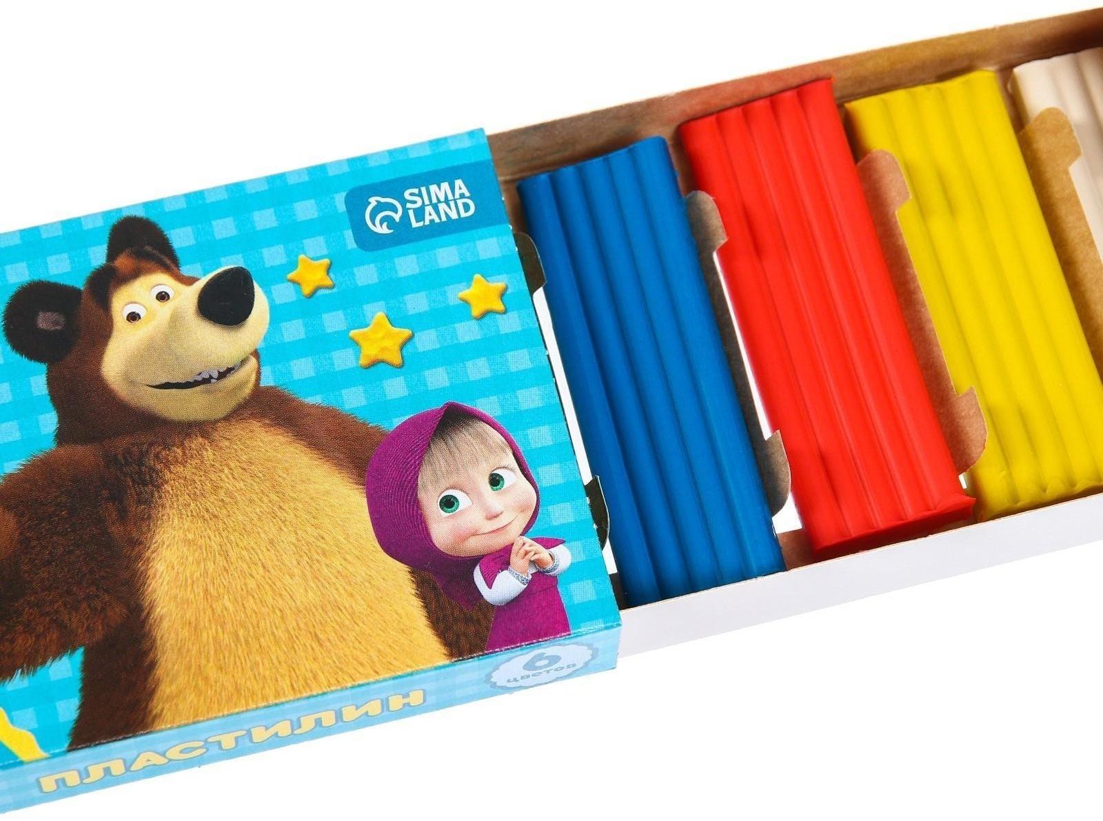 Пластилин Маша и Медведь, 6 цветов, 90 г