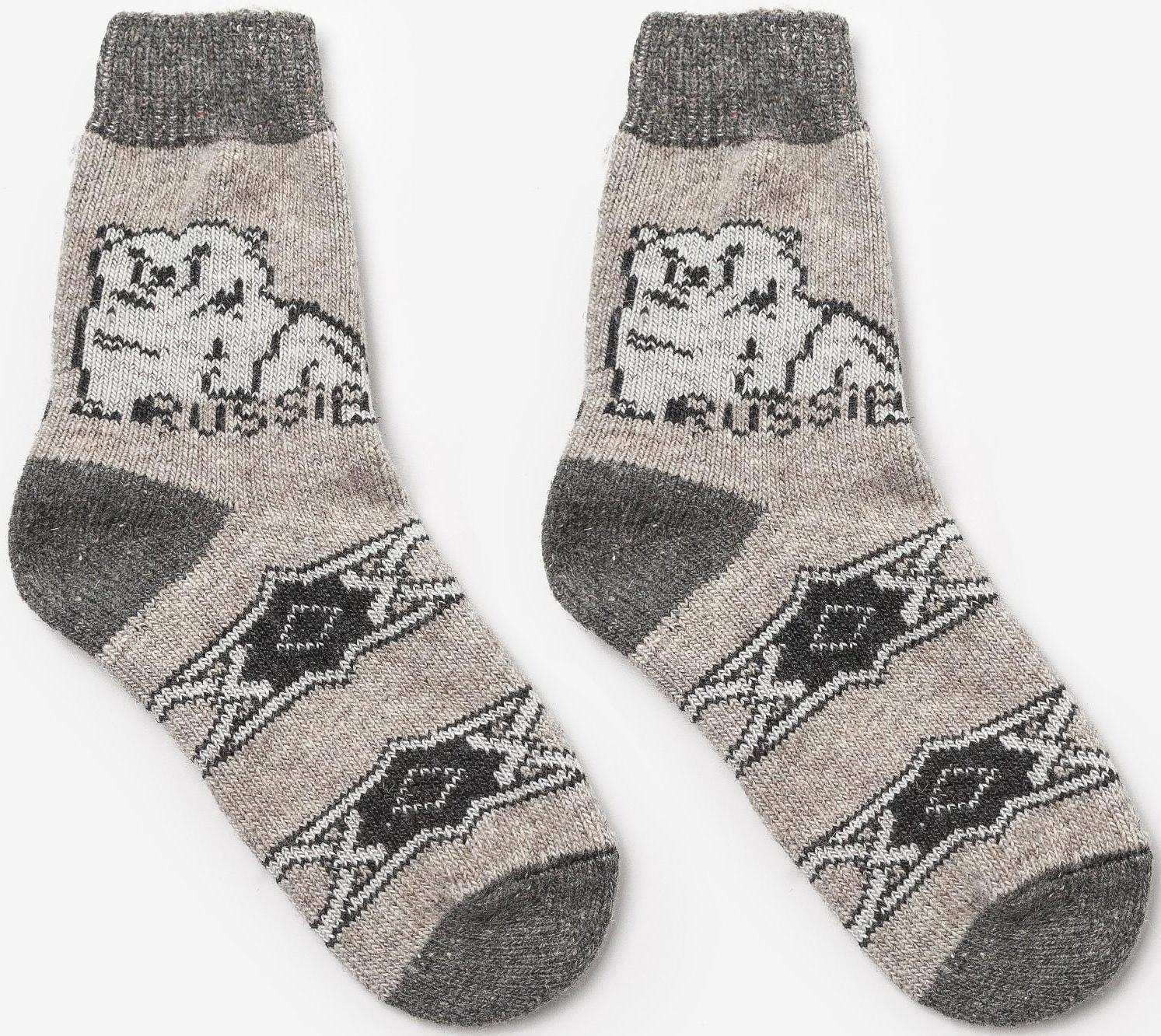 Носки мужские шерстяные «Белый медведь», цвет лён, размер 27