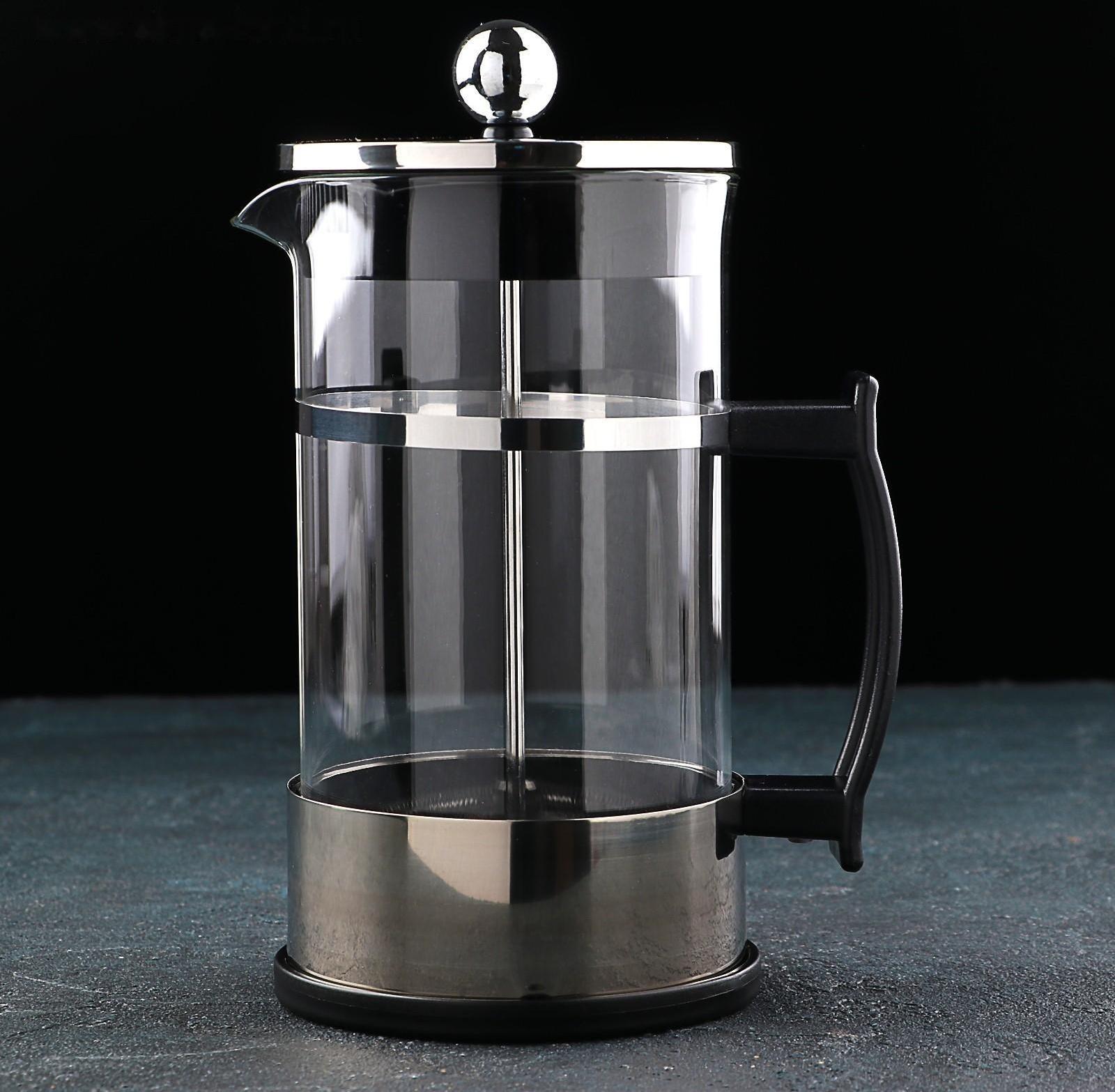 Френч-пресс стеклянный «Классика», 1 л, цвет серебряный