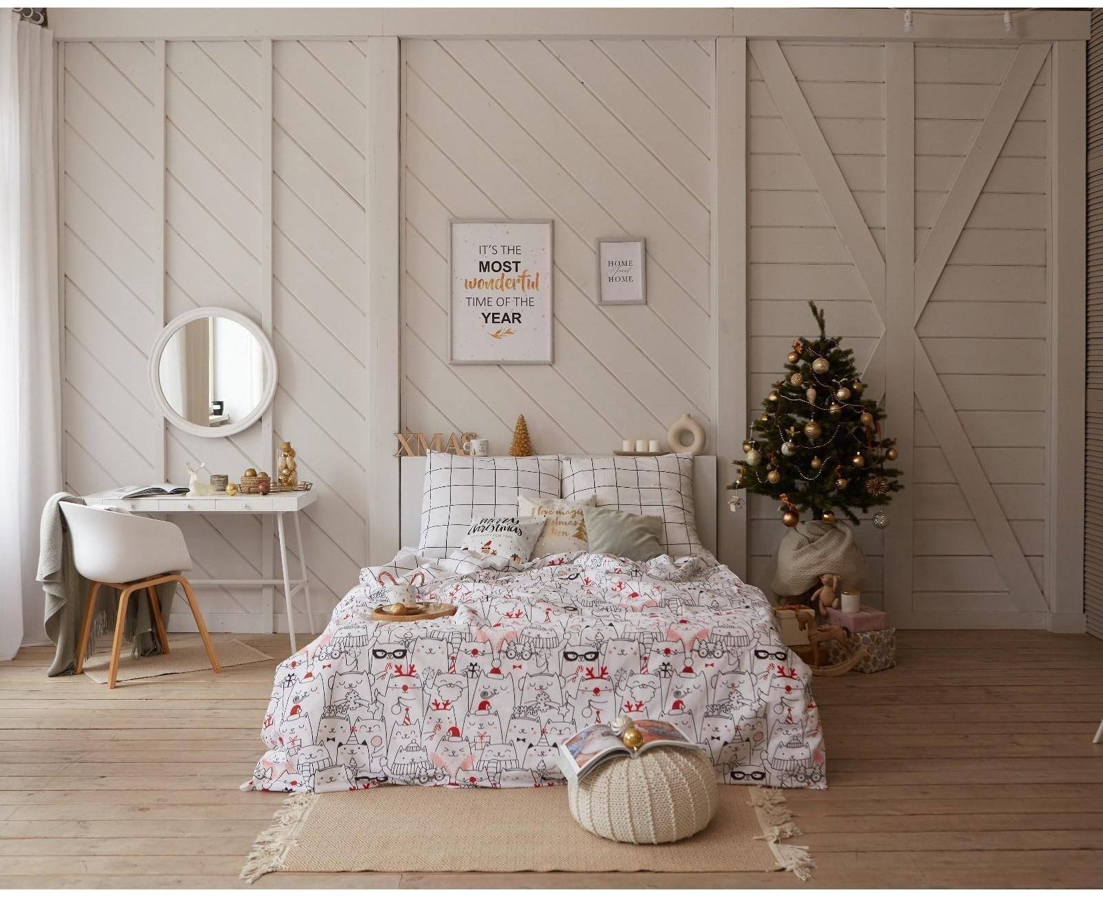 Постельное белье Этель 1.5 сп Xmas cat 143*215 см, 150*214 см, 70*70 см - 2 шт