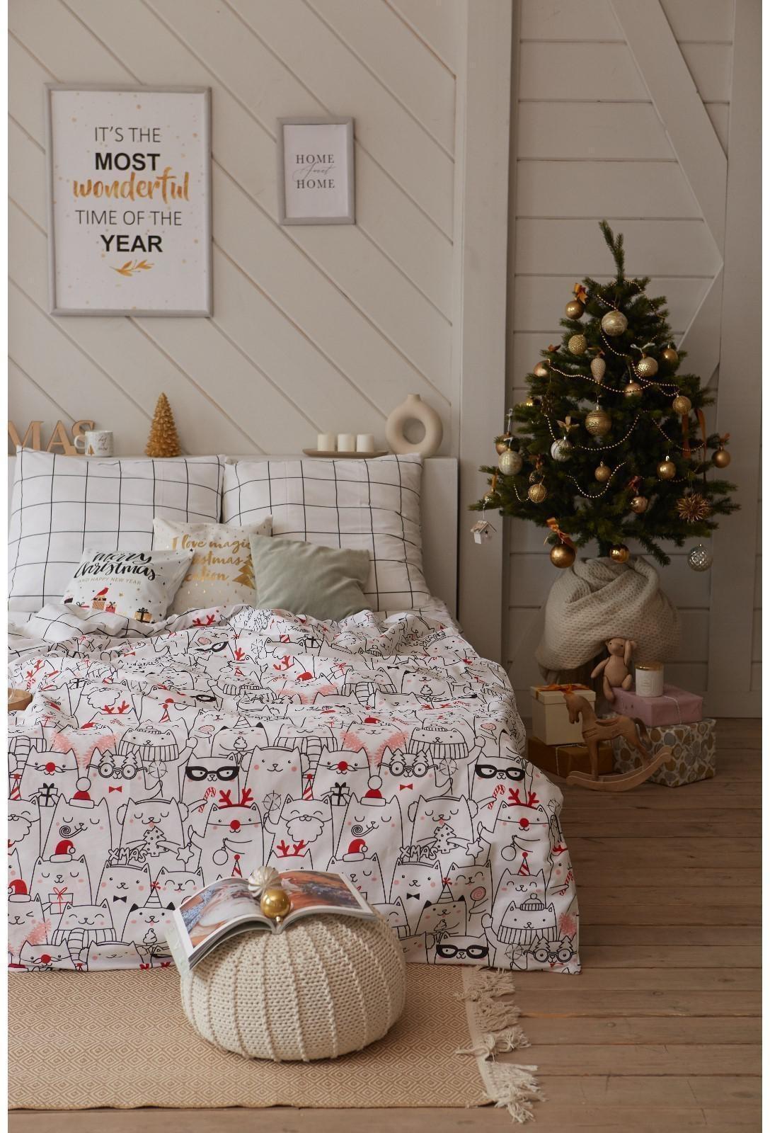 Постельное белье Этель Дуэт Xmas cat 143*215 см - 2 шт, 240*220 см, 70*70 см - 2 шт