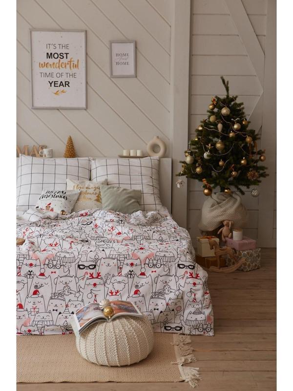 Постельное белье Этель Дуэт Xmas cat 143*215 см - 2 шт, 240*220 см, 70*70 см - 2 шт