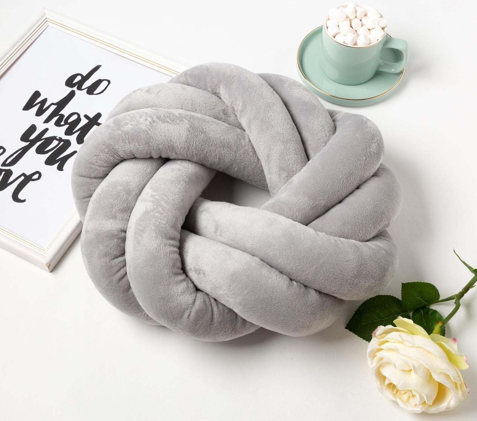 Подушка-узел «Этель», d=33см, цвет серый, велюр