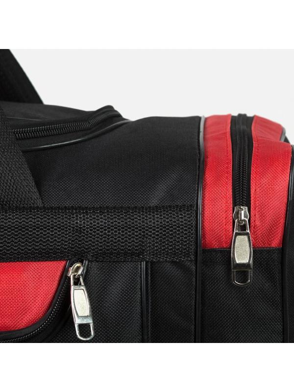 Сумка спортивная, 3 отдела на молниях, наружный карман, длинный ремень, цвет чёрный/красный