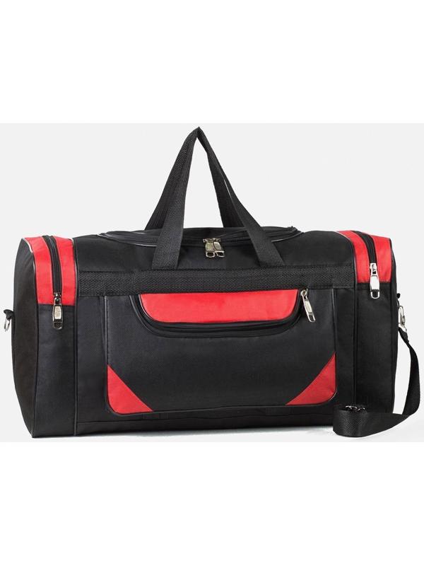 Сумка спортивная, 3 отдела на молниях, наружный карман, длинный ремень, цвет чёрный/красный