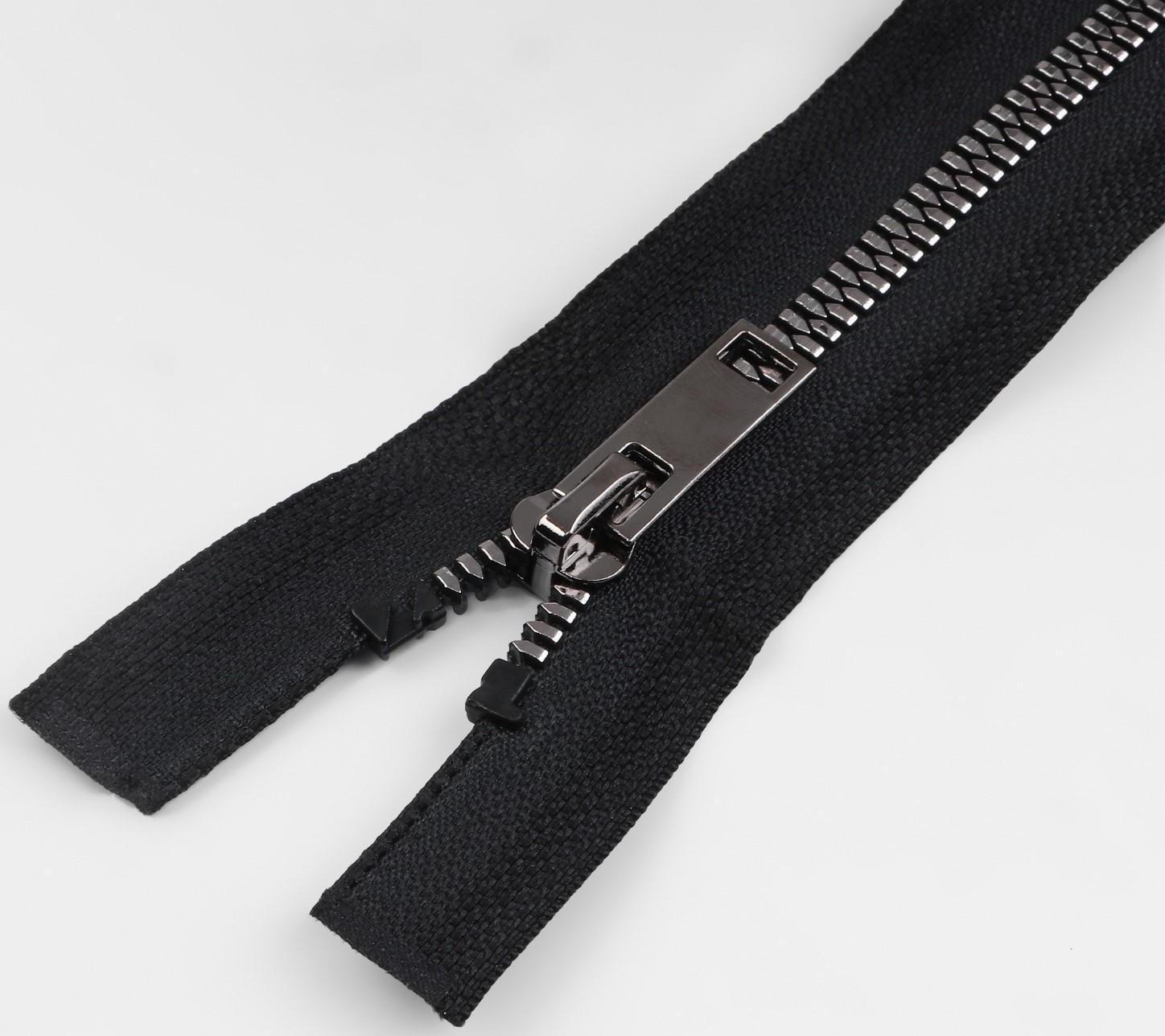 Молния «Трактор», №5, разъёмная, декоративное звено «Акулий зуб», замок автомат, 90 см, цвет чёрный/чёрный никель