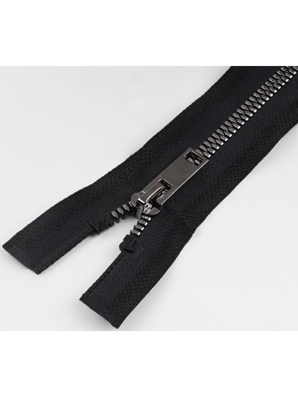 Молния «Трактор», №5, разъёмная, декоративное звено «Акулий зуб», замок автомат, 90 см, цвет чёрный/чёрный никель