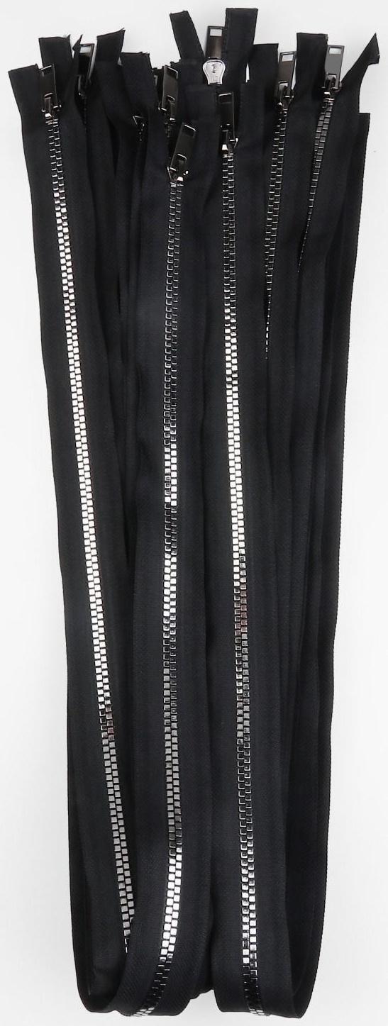 Молния разъёмная «Трактор», №5, декоративное звено «Квадрат», замок автомат, 80 см, цвет чёрный/серебряный