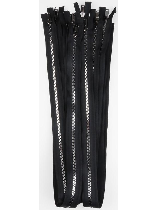 Молния разъёмная «Трактор», №5, декоративное звено «Квадрат», замок автомат, 80 см, цвет чёрный/серебряный