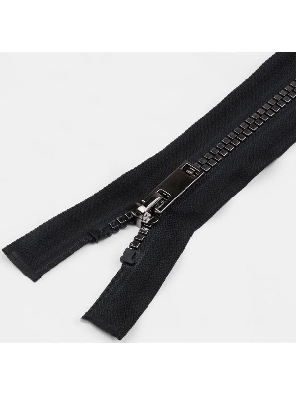 Молния разъёмная «Трактор», №5, декоративное звено «Квадрат», замок автомат, 80 см, цвет чёрный/серебряный