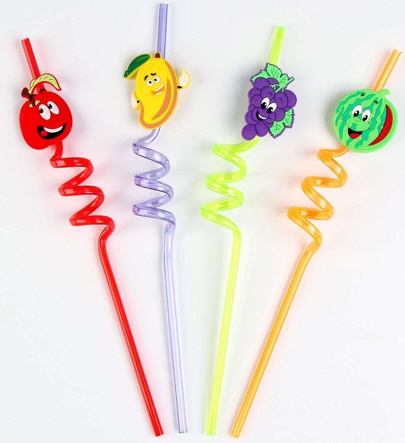 Трубочки для коктейля «Весёлые фрукты», набор 4 шт., МИКС
