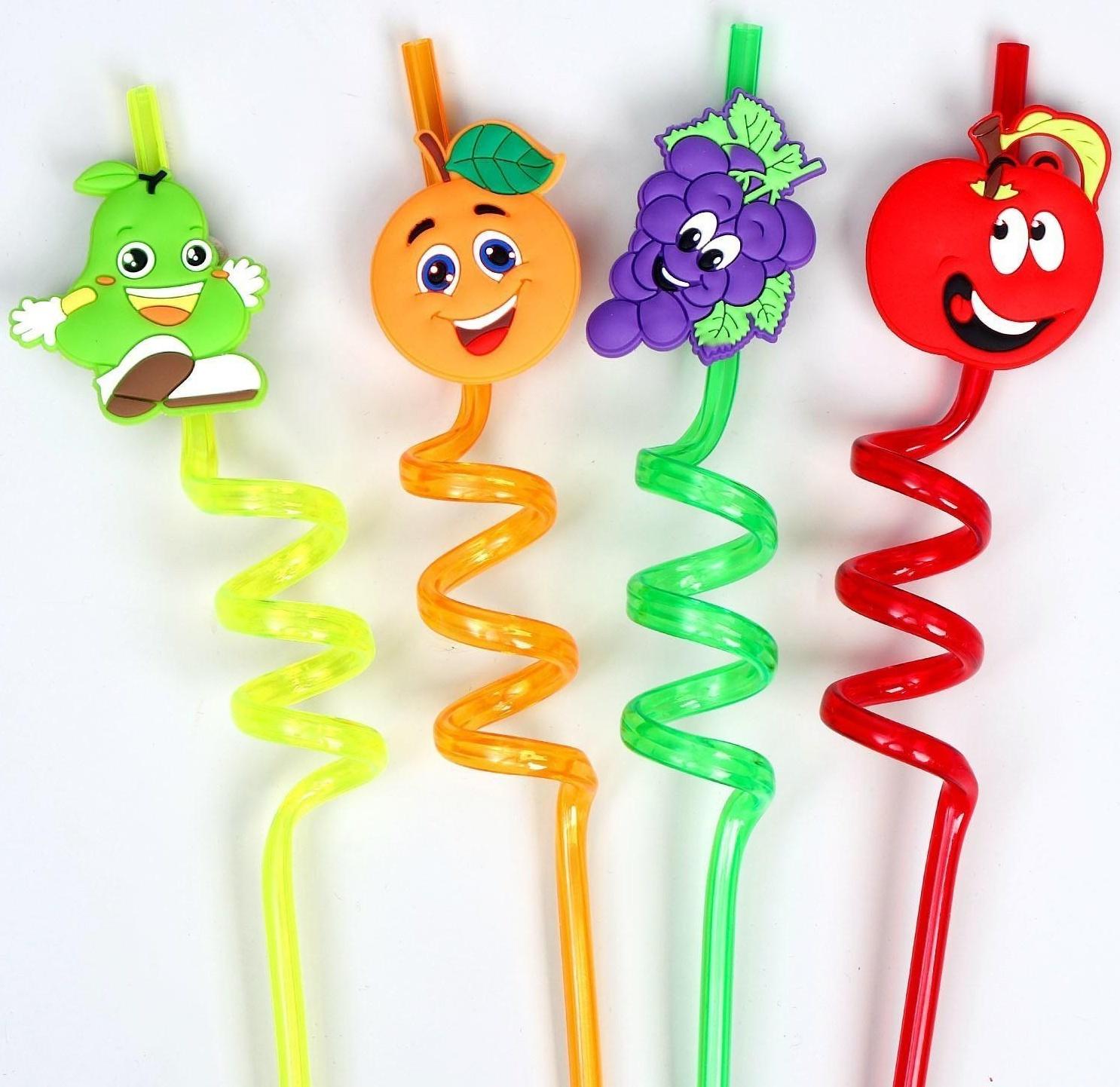 Трубочки для коктейля «Весёлые фрукты», набор 4 шт., МИКС
