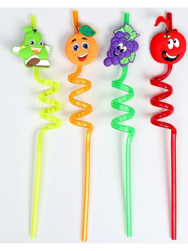 Трубочки для коктейля «Весёлые фрукты», набор 4 шт., МИКС