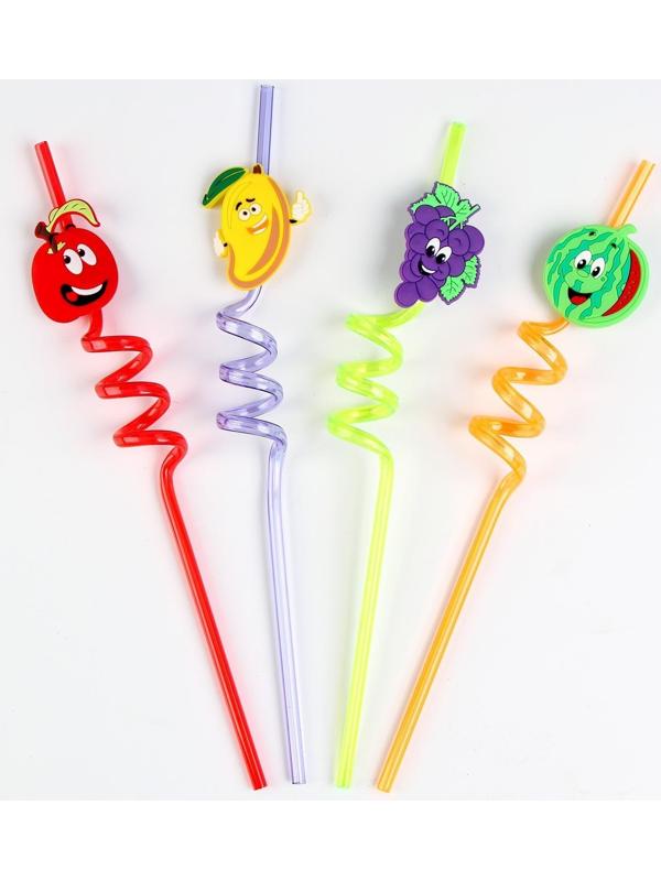 Трубочки для коктейля «Весёлые фрукты», набор 4 шт., МИКС