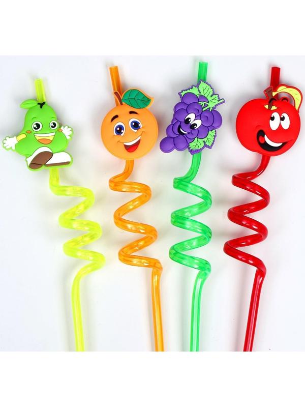Трубочки для коктейля «Весёлые фрукты», набор 4 шт., МИКС