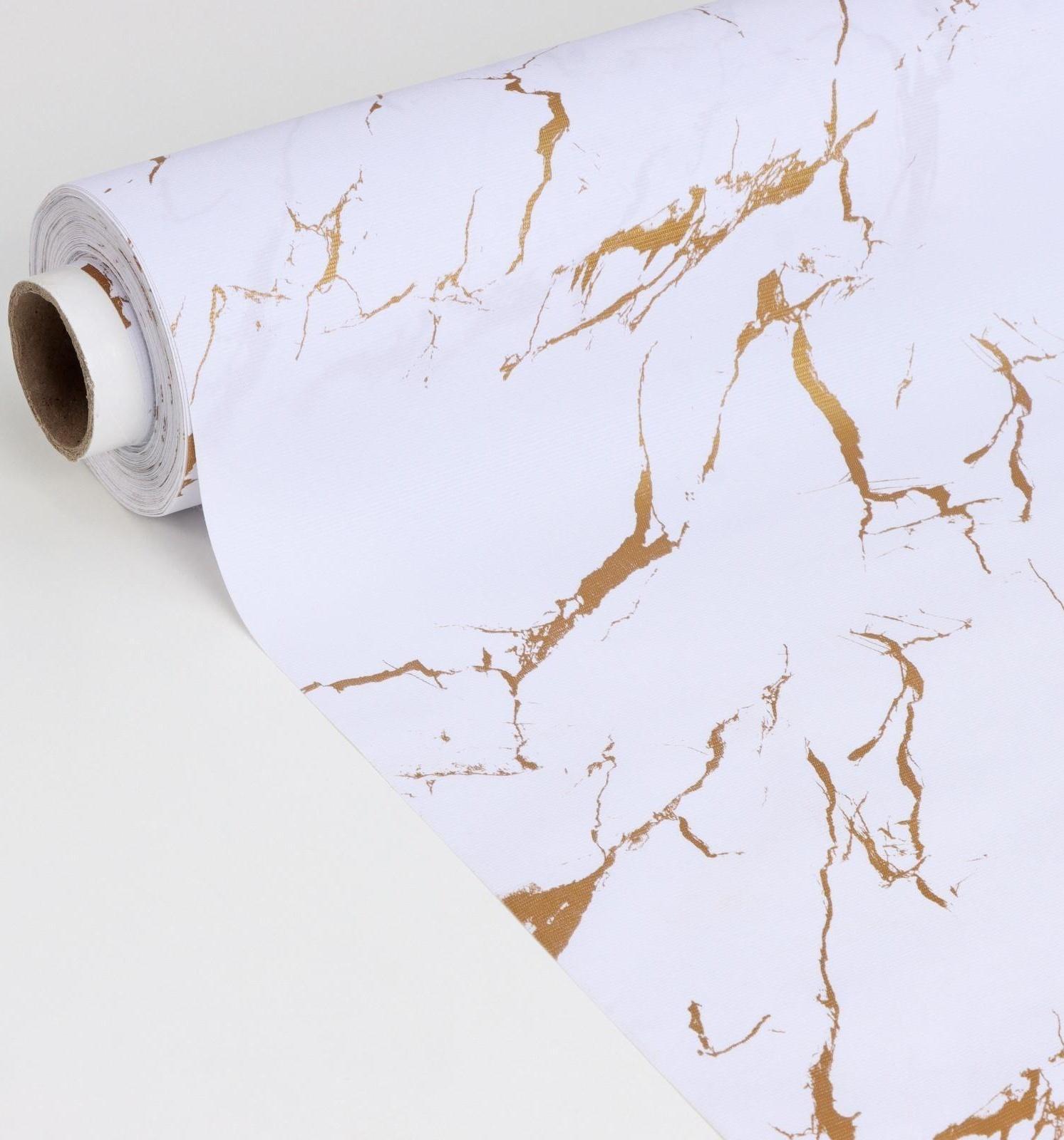 Клеёнка столовая на тканевой основе Доляна «Мрамор», ширина 137 см, рулон 20 м, цвет бело-золотой