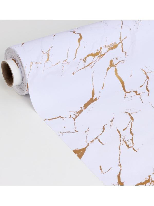 Клеёнка столовая на тканевой основе Доляна «Мрамор», ширина 137 см, рулон 20 м, цвет бело-золотой