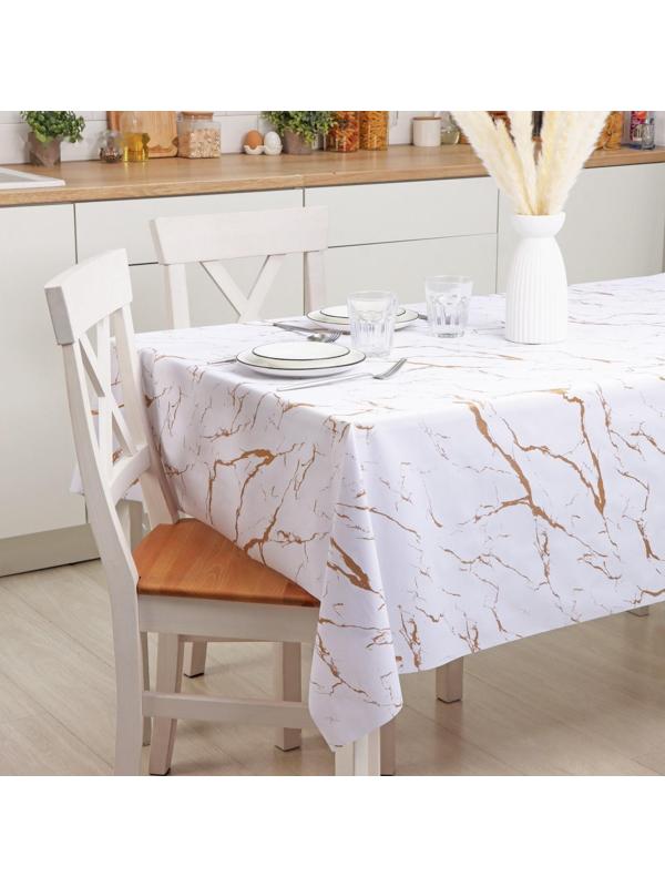 Клеёнка столовая на тканевой основе Доляна «Мрамор», ширина 137 см, рулон 20 м, цвет бело-золотой