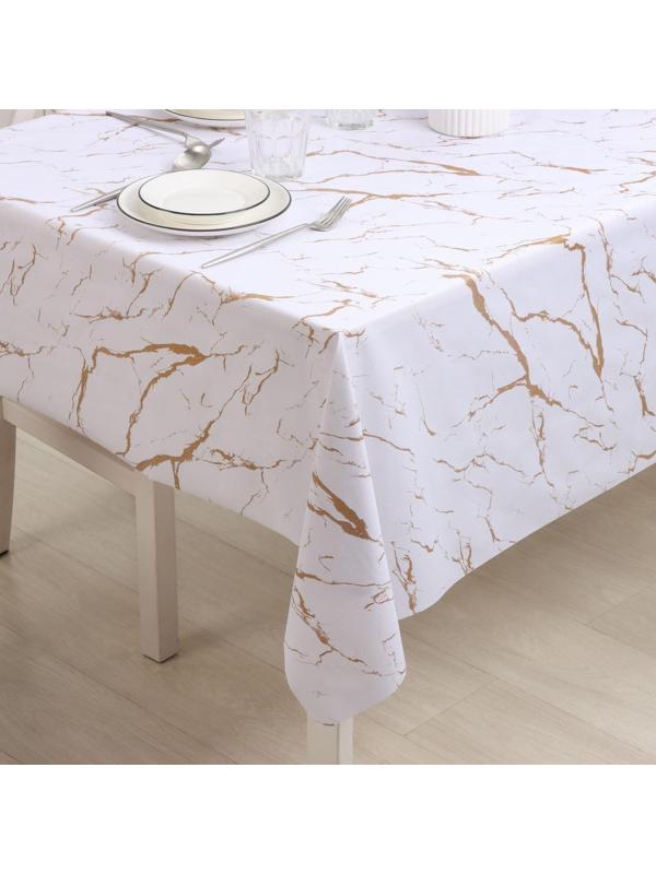 Клеёнка столовая на тканевой основе Доляна «Мрамор», ширина 137 см, рулон 20 м, цвет бело-золотой