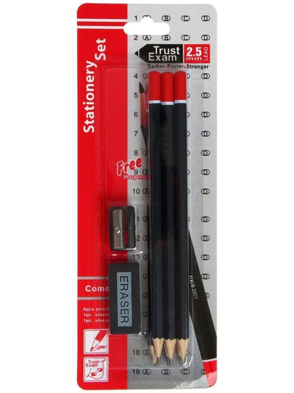 Набор карандашей чернографитных 6 штук НВ+ластик+точилка, блистере