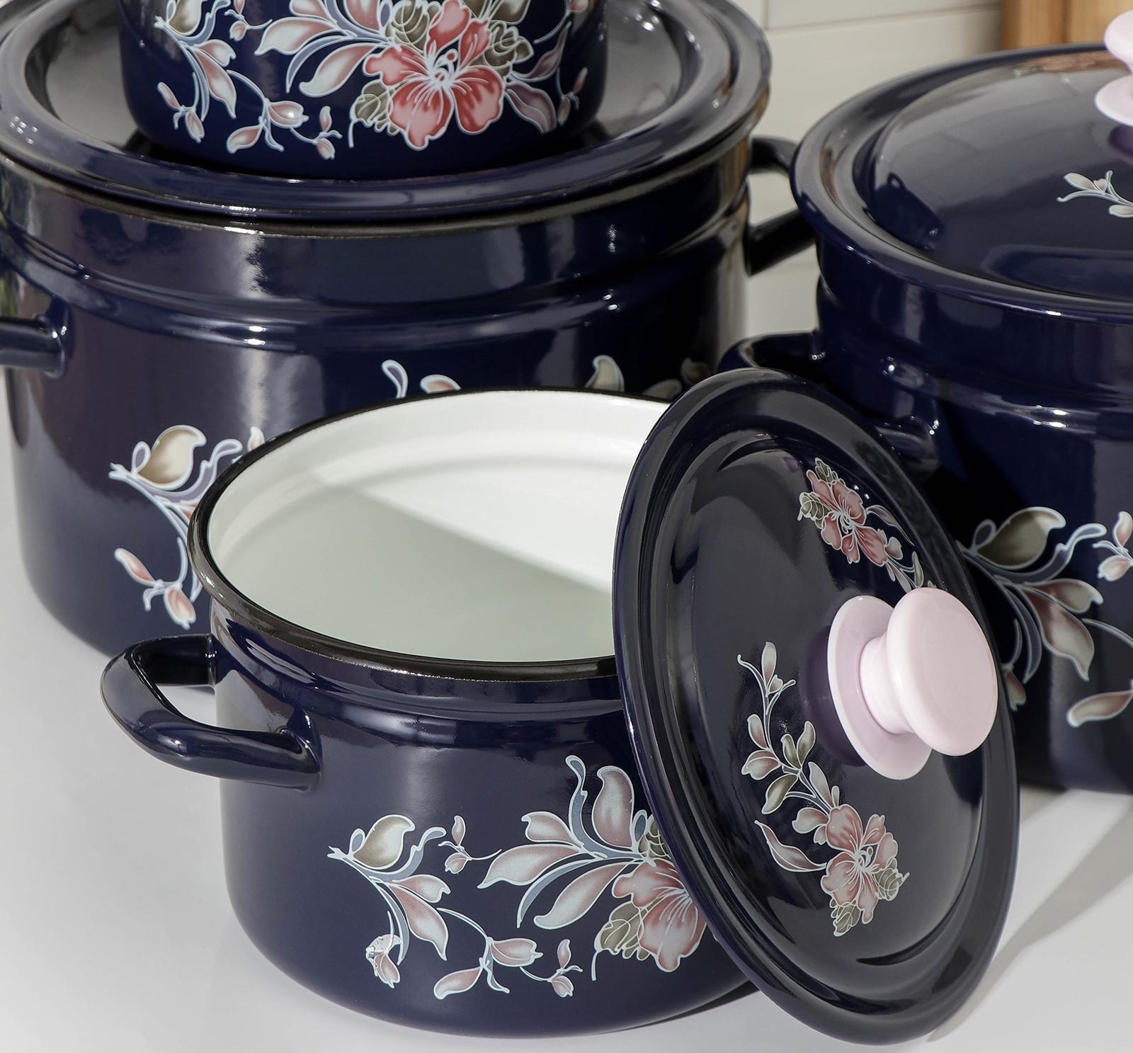 Набор кастрюль «Алиса», 4 предмета: 2 л, 3 л, 6 л, 8 л, эмалированные крышки, индукция, цвет синий