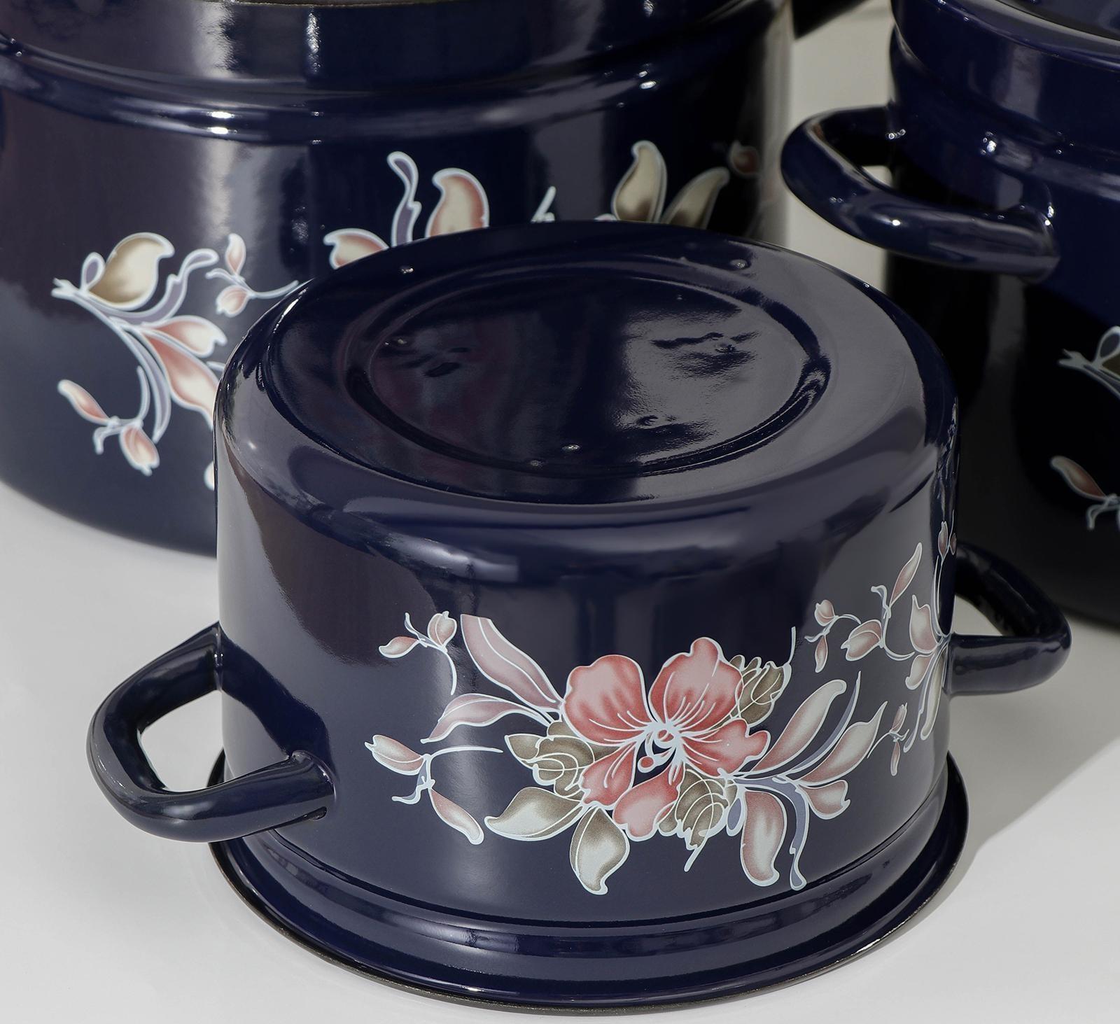 Набор кастрюль «Алиса», 4 предмета: 2 л, 3 л, 6 л, 8 л, эмалированные крышки, индукция, цвет синий