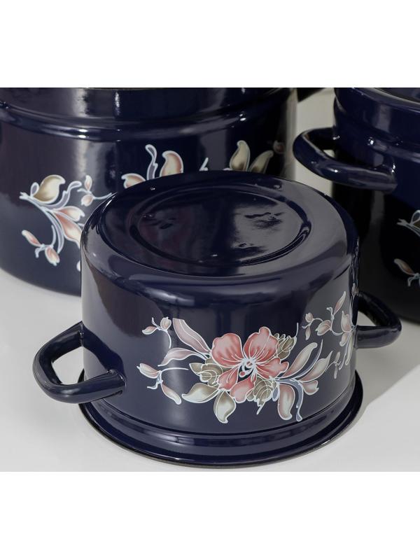 Набор кастрюль «Алиса», 4 предмета: 2 л, 3 л, 6 л, 8 л, эмалированные крышки, индукция, цвет синий