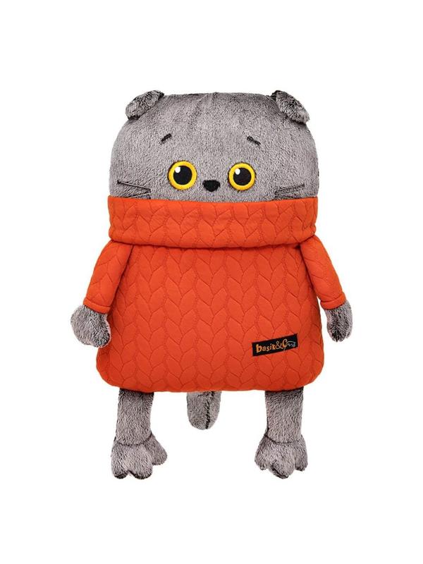 Мягкая игрушка Подушка Басик в свитере с косами 34 см