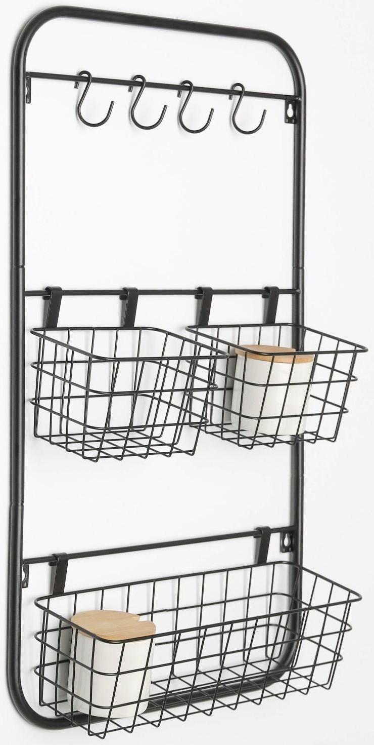 Система хранения универсальная, 3 корзины, 4 крючка, цвет чёрный
