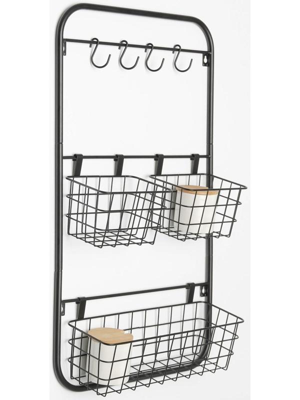 Система хранения универсальная, 3 корзины, 4 крючка, цвет чёрный